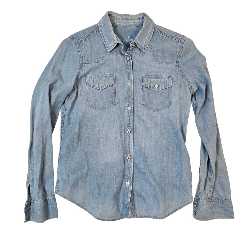 Gap 1969 Womens XS Light Wash Denim Western Button Down Chambray Long Sleeve